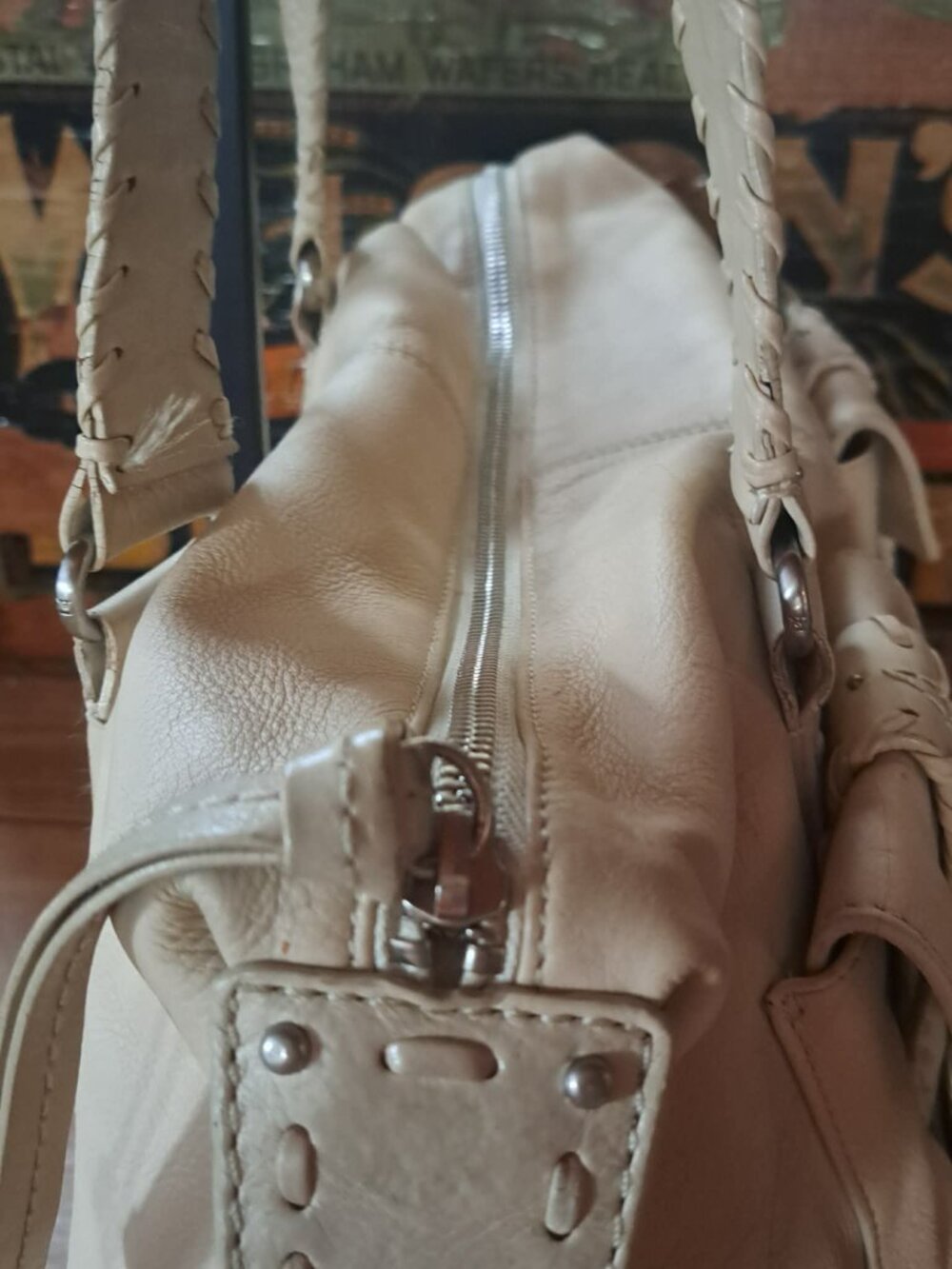 Michael Kors Western Boho Leather Satchel Shoulder Bag Cream Ivory Cargo Pockets - Picture 4 of 13